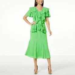 Antthony Southern Belle Ruffle Chiffon Midi Dress
