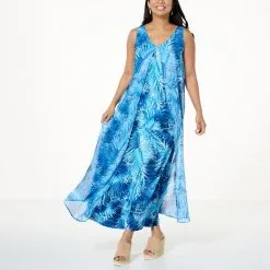 Antthony Split V-Neck Double Layer Maxi Dress