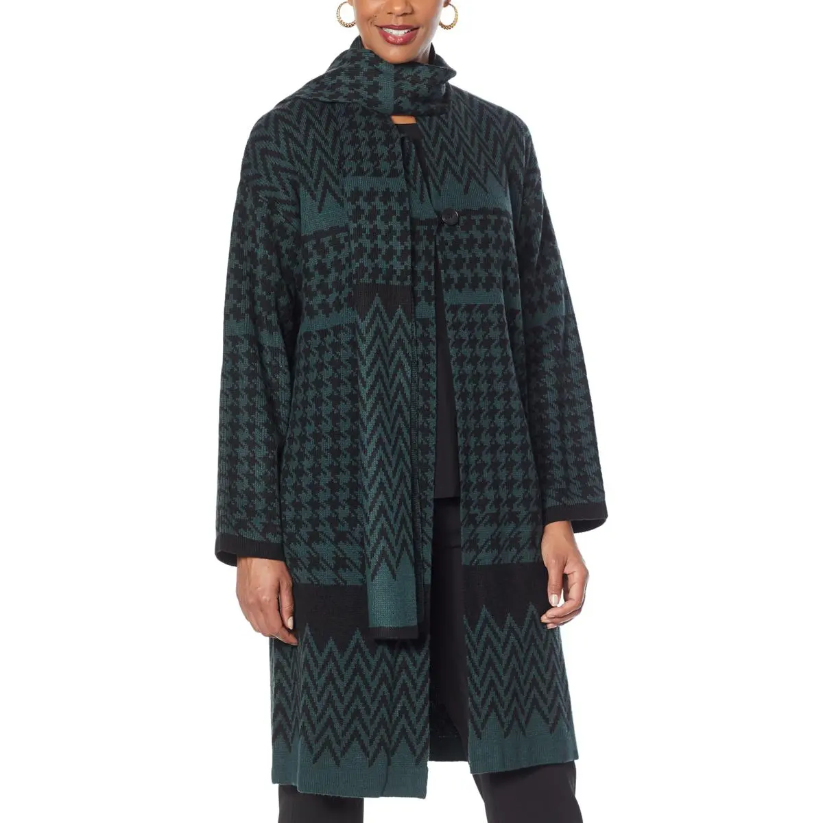 "As Is" Antthony Mixed Herringbone Sweater Coat With Scarf Neck 5 "As Is" Antthony Mixed Herringbone Sweater Coat With Scarf Neck - Image 3