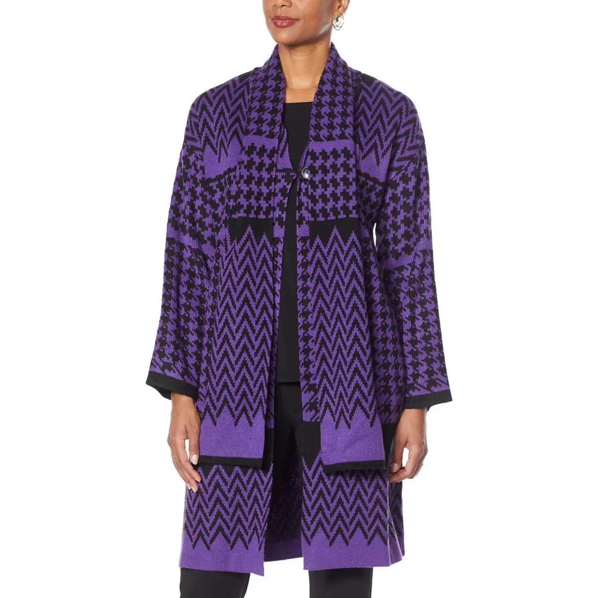 "As Is" Antthony Mixed Herringbone Sweater Coat With Scarf Neck 7 "As Is" Antthony Mixed Herringbone Sweater Coat With Scarf Neck - Image 5