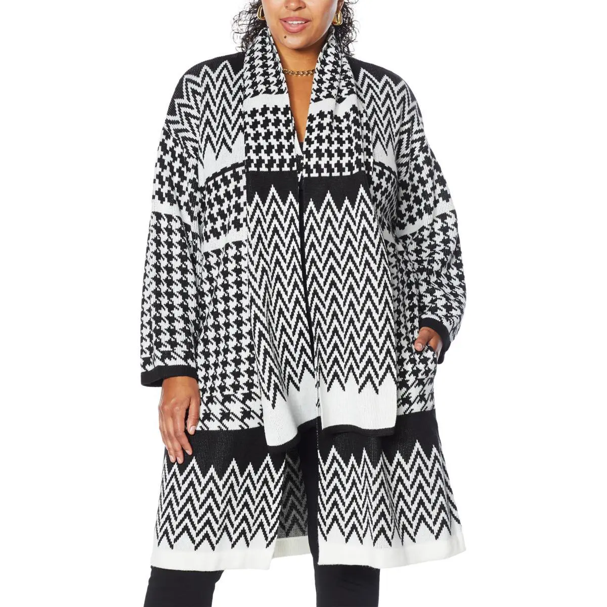 "As Is" Antthony Mixed Herringbone Sweater Coat With Scarf Neck 6 "As Is" Antthony Mixed Herringbone Sweater Coat With Scarf Neck - Image 4