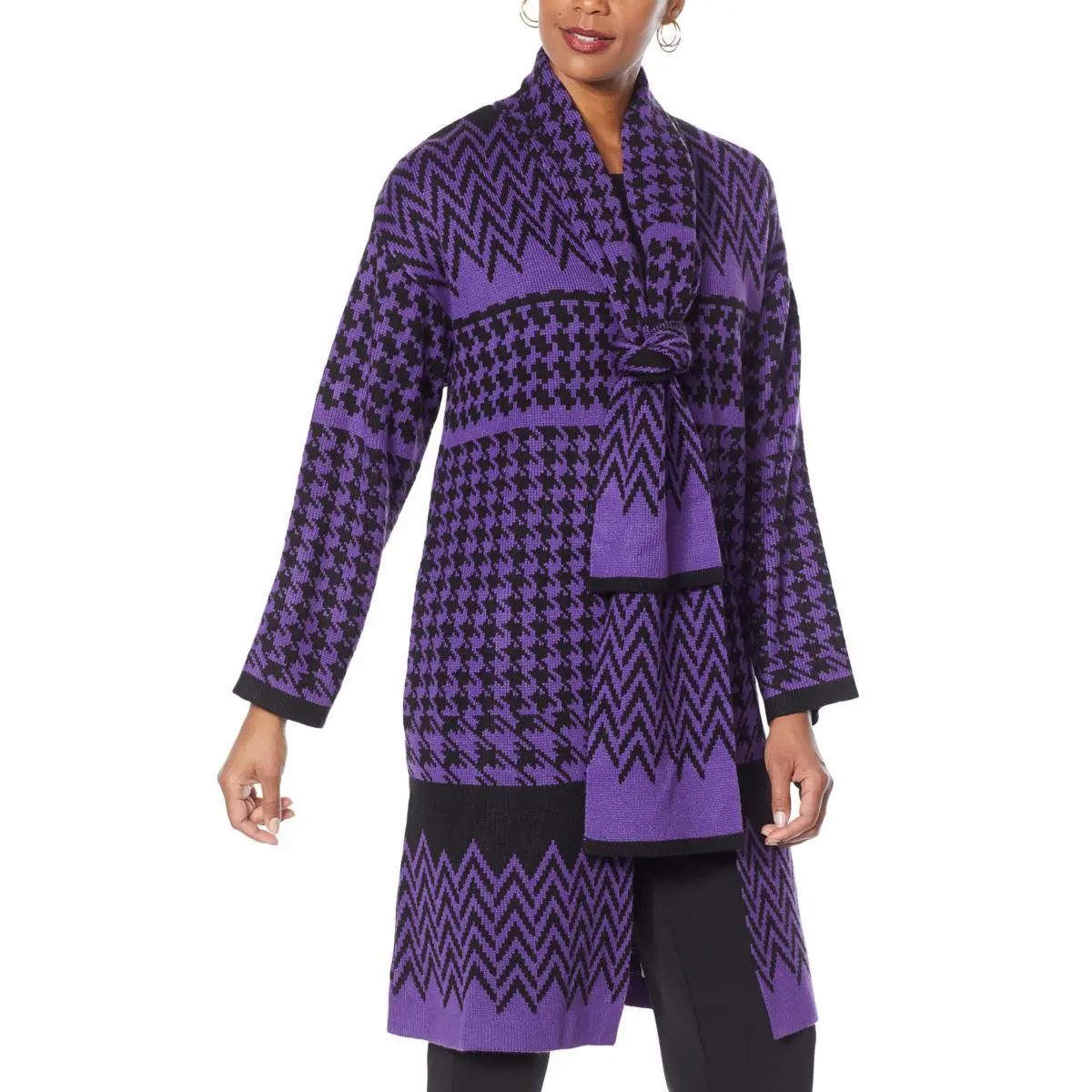 "As Is" Antthony Mixed Herringbone Sweater Coat With Scarf Neck 8 "As Is" Antthony Mixed Herringbone Sweater Coat With Scarf Neck - Image 6