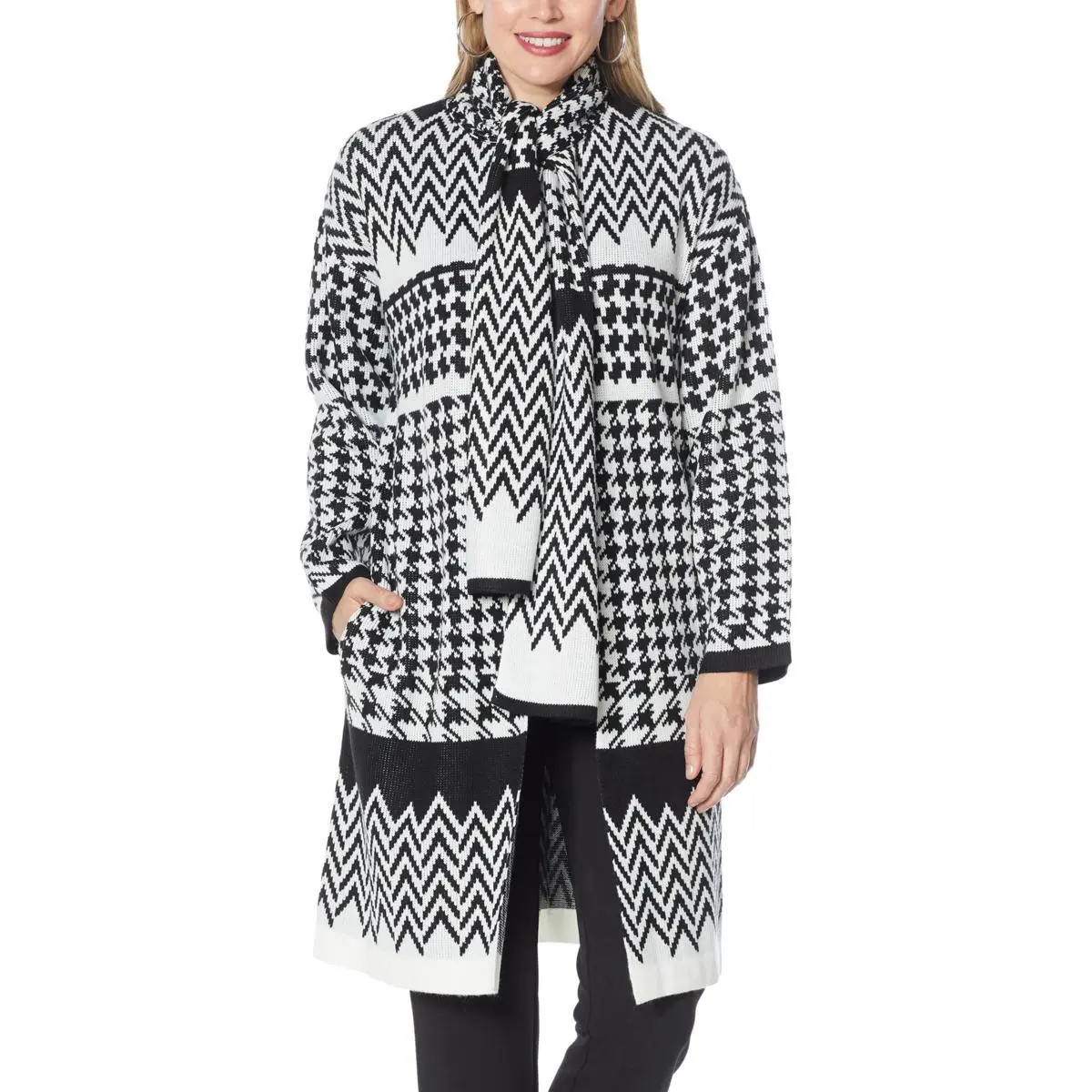 "As Is" Antthony Mixed Herringbone Sweater Coat With Scarf Neck 3 "As Is" Antthony Mixed Herringbone Sweater Coat With Scarf Neck