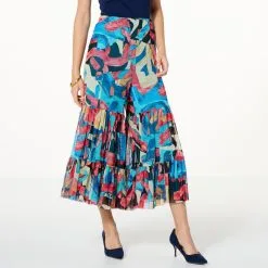 "As Is" Antthony Print Textured Knit Tiered Flamingo Pant