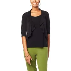 "As Is" Antthony Ruffle-Trim 3/4 Sleeve Knit Shrug