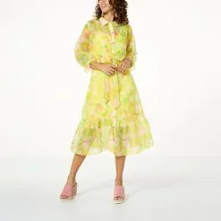 "As Is" C Wonder By Christian Siriano Organza Button-Front Midi Dress