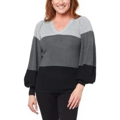 "As Is" Colleen Lopez Colorblock Balloon-Sleeve Sweater