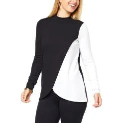 "As Is" Colleen Lopez Colorblock Mock-Neck Hacci Knit Top