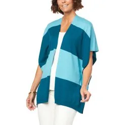 "As Is" Colleen Lopez Open Front Striped Poncho
