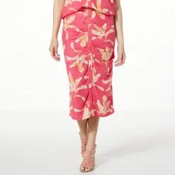 "As Is" Colleen Lopez Pleated Front Button Trim Midi Skirt