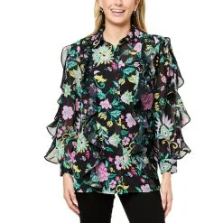 "As Is" Colleen Lopez Ruffled Chiffon Button-Down Shirt