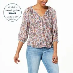 "As Is" Democracy Printed Woven Ruffle-Trim Peasant Top -Dresses Shop as is democracy printed woven ruffle trim peasant top d 20230223124619983840338 alt12