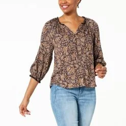 "As Is" Democracy Printed Woven Ruffle-Trim Peasant Top