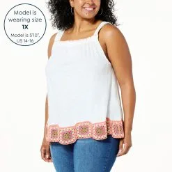 "As Is" Democracy Ruffled Edge Crochet Hem Cotton Knit Tank -Dresses Shop as is democracy ruffled edge crochet hem cotton knit ta d 20230425150032993846873 alt21