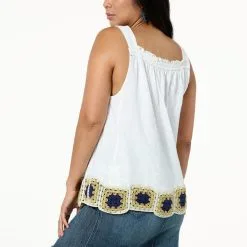 "As Is" Democracy Ruffled Edge Crochet Hem Cotton Knit Tank -Dresses Shop as is democracy ruffled edge crochet hem cotton knit ta d 20230425150033397846873 alt1