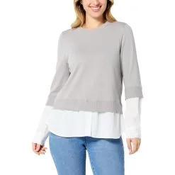 "As Is" DG2 By Diane Gilman Combo Shirt Twofer Sweater