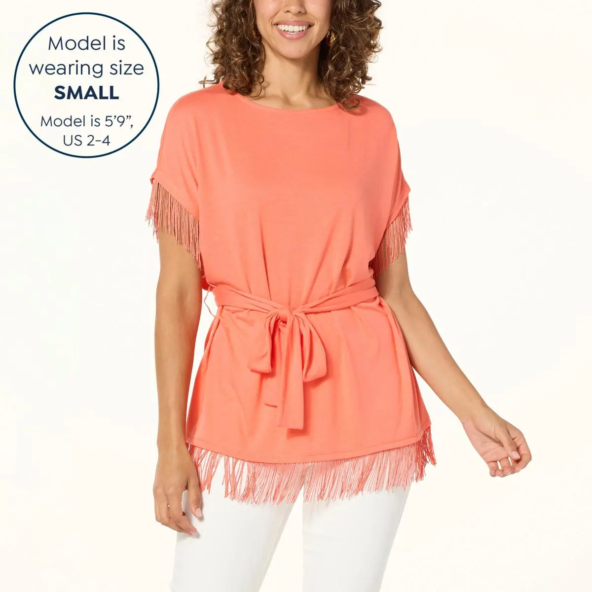 "As Is" DG2 By Diane Gilman Fringe Trim Top With Self Fabric Tie 4 "As Is" DG2 By Diane Gilman Fringe Trim Top With Self Fabric Tie - Image 3