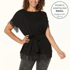 "As Is" DG2 By Diane Gilman Fringe Trim Top With Self Fabric Tie 9 "As Is" DG2 By Diane Gilman Fringe Trim Top With Self Fabric Tie -Dresses Shop as is dg2 by diane gilman fringe trim top with self fab d 2023041212442168845945 alt10