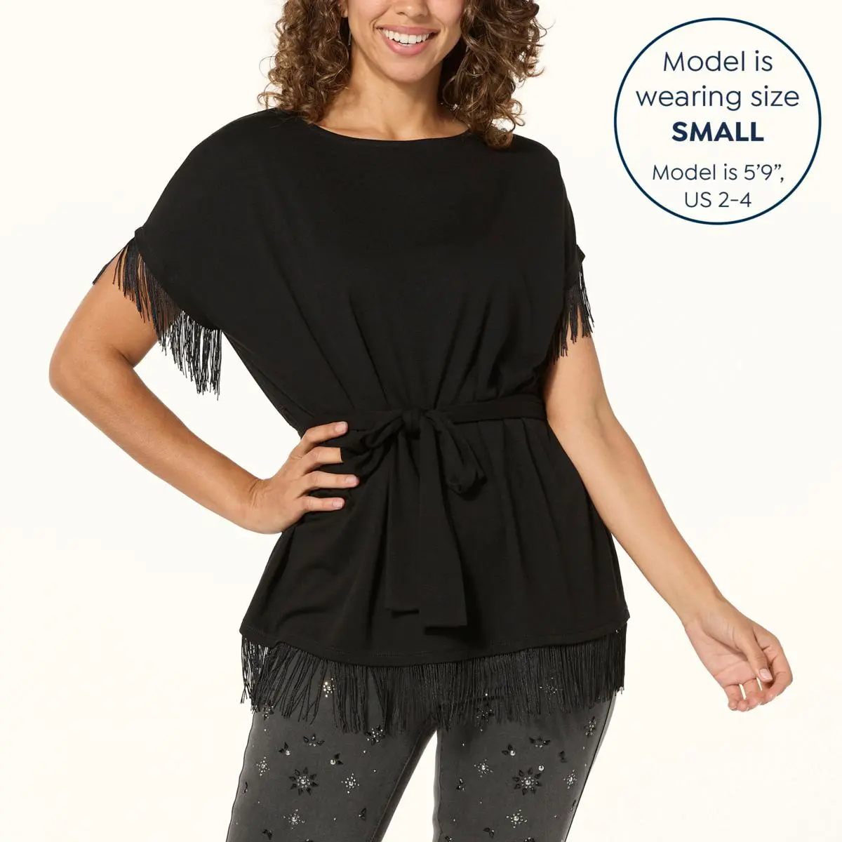 "As Is" DG2 By Diane Gilman Fringe Trim Top With Self Fabric Tie 5 "As Is" DG2 By Diane Gilman Fringe Trim Top With Self Fabric Tie - Image 4