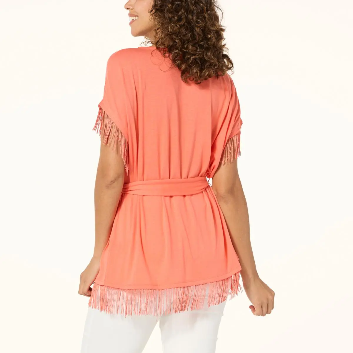 "As Is" DG2 By Diane Gilman Fringe Trim Top With Self Fabric Tie 6 "As Is" DG2 By Diane Gilman Fringe Trim Top With Self Fabric Tie - Image 5