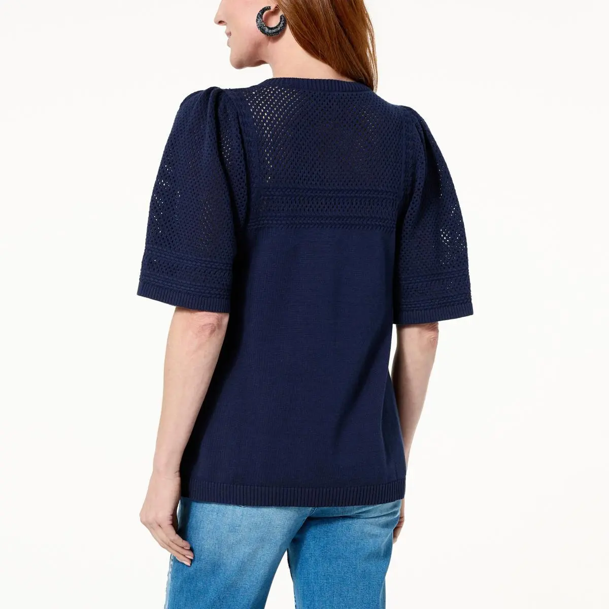 "As Is" DG2 By Diane Gilman Organic Cotton Crocheted Yoke Sweater 4 "As Is" DG2 By Diane Gilman Organic Cotton Crocheted Yoke Sweater - Image 2