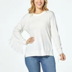 "As Is" DG2 By Diane Gilman SoftEase Knit Crew-Neck Fringe Sweater