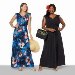 "As Is" IMAN Global Chic Cinched Shoulder V-Neck Maxi Dress -Dresses Shop as is iman global chic cinched shoulder v neck maxi dre d 2022051611080642809882 alt99