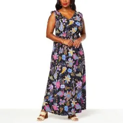 "As Is" IMAN Global Chic Cinched Shoulder V-Neck Maxi Dress -Dresses Shop as is iman global chic cinched shoulder v neck maxi dre d 2022051611082819809882 alt25