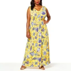 "As Is" IMAN Global Chic Cinched Shoulder V-Neck Maxi Dress -Dresses Shop as is iman global chic cinched shoulder v neck maxi dre d 20220516110836317809882 alt23