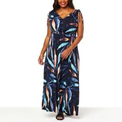 "As Is" IMAN Global Chic Cinched Shoulder V-Neck Maxi Dress -Dresses Shop as is iman global chic cinched shoulder v neck maxi dre d 20220516110842943809882 alt22