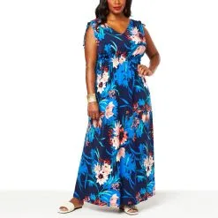"As Is" IMAN Global Chic Cinched Shoulder V-Neck Maxi Dress -Dresses Shop as is iman global chic cinched shoulder v neck maxi dre d 20220516110846867809882 alt21
