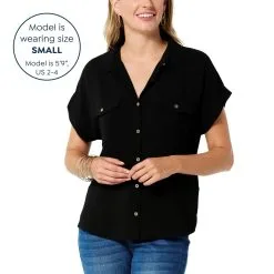 "As Is" Jaclyn Smith Short-Sleeve Cuffed Button-Front Shirt -Dresses Shop as is jaclyn smith short sleeve cuffed button front shi d 202301091356529835913 alt12