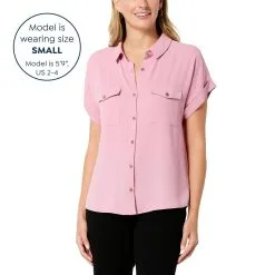 "As Is" Jaclyn Smith Short-Sleeve Cuffed Button-Front Shirt -Dresses Shop as is jaclyn smith short sleeve cuffed button front shi d 2023010913565396835913 alt11