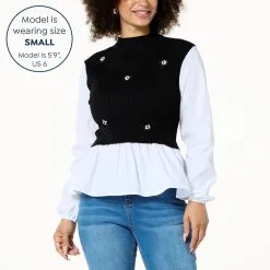 "As Is" Jaclyn Smith Sweater Vest Blouse -Dresses Shop as is jaclyn smith sweater vest blouse d 20230404143605983844739 alt11