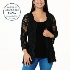 "As Is" Nina Leonard 3/4-Sleeve Open Front Crochet Cardigan -Dresses Shop as is nina leonard 34 sleeve open front crochet cardiga d 20230227161354333840824 alt15