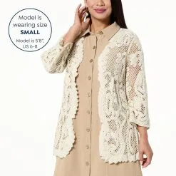 "As Is" Nina Leonard 3/4-Sleeve Open Front Crochet Cardigan -Dresses Shop as is nina leonard 34 sleeve open front crochet cardiga d 2023022716135449840824 alt13