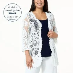 "As Is" Nina Leonard 3/4-Sleeve Open Front Crochet Cardigan -Dresses Shop as is nina leonard 34 sleeve open front crochet cardiga d 20230227161401507840824 alt12