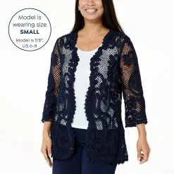 "As Is" Nina Leonard 3/4-Sleeve Open Front Crochet Cardigan -Dresses Shop as is nina leonard 34 sleeve open front crochet cardiga d 2023022716140393840824 alt11