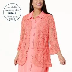 "As Is" Nina Leonard 3/4-Sleeve Open Front Crochet Cardigan -Dresses Shop as is nina leonard 34 sleeve open front crochet cardiga d 20230227161410667840824 alt10