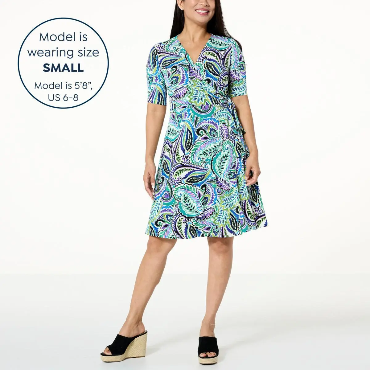 "As Is" Nina Leonard Elbow-Sleeve Wrap Dress 6 "As Is" Nina Leonard Elbow-Sleeve Wrap Dress - Image 4