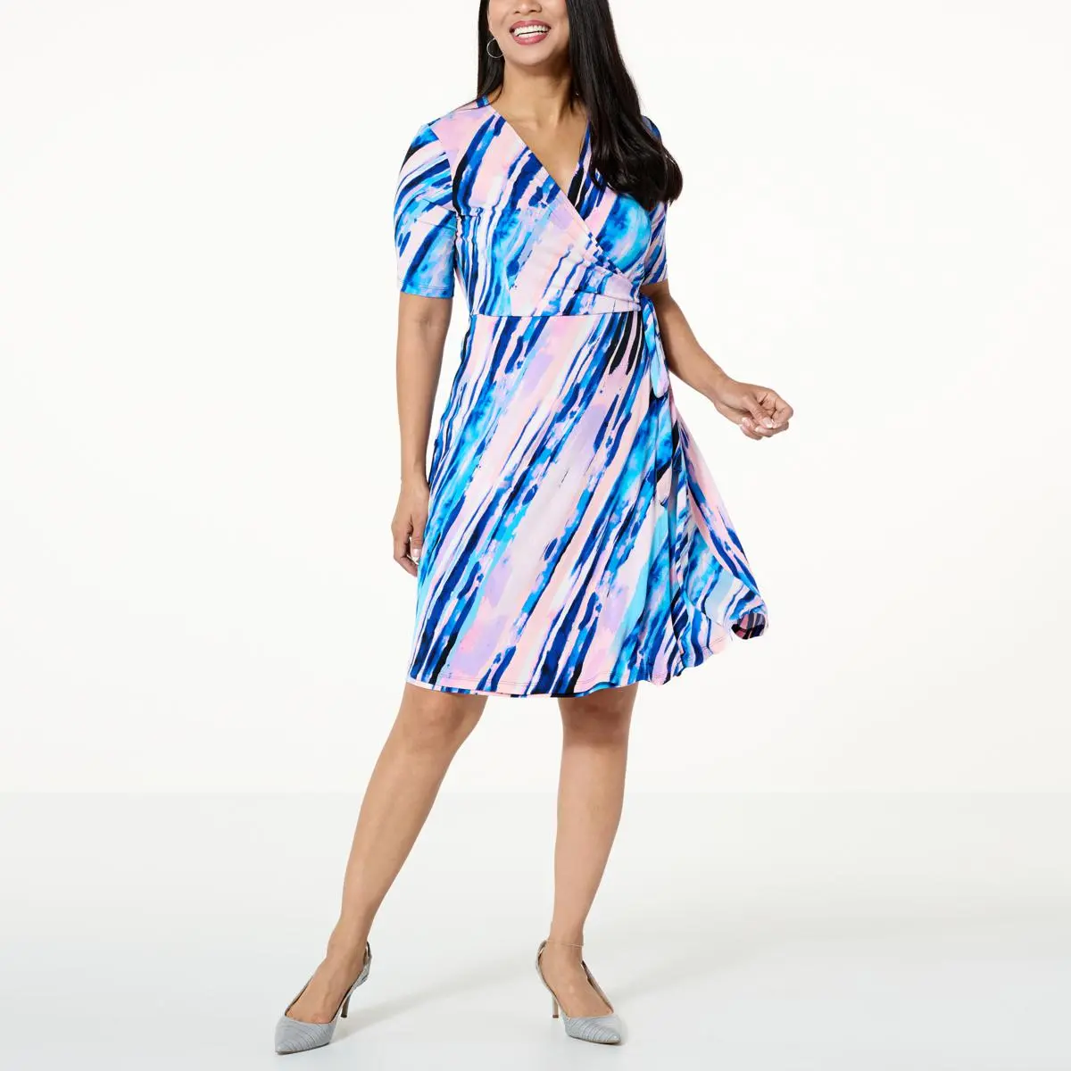 "As Is" Nina Leonard Elbow-Sleeve Wrap Dress 3 "As Is" Nina Leonard Elbow-Sleeve Wrap Dress
