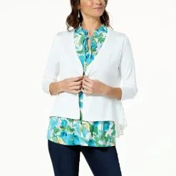 "As Is" Nina Leonard Open-Front Bolero With Lace Trim