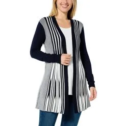 "As Is" Nina Leonard Pleated Knit Colorblock Cardigan