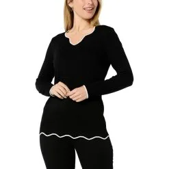 "As Is" Nina Leonard Pullover Sweater With Scalloped Detail