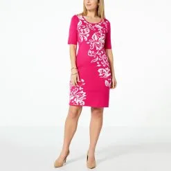 "As Is" Nina Leonard Sheath Sweater Dress With Floral Detail