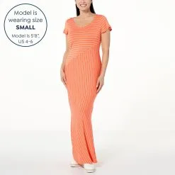"As Is" Nina Leonard Short-Sleeve Mixed Stripe Maxi Dress -Dresses Shop as is nina leonard short sleeve mixed stripe maxi dress d 20230412091239847845807 alt13