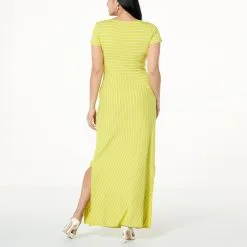 "As Is" Nina Leonard Short-Sleeve Mixed Stripe Maxi Dress -Dresses Shop as is nina leonard short sleeve mixed stripe maxi dress d 20230412091240237845807 alt1
