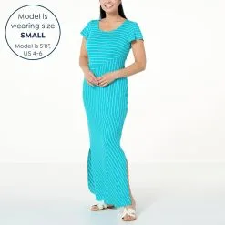 "As Is" Nina Leonard Short-Sleeve Mixed Stripe Maxi Dress -Dresses Shop as is nina leonard short sleeve mixed stripe maxi dress d 2023041209124255845807 alt12