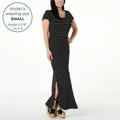 "As Is" Nina Leonard Short-Sleeve Mixed Stripe Maxi Dress -Dresses Shop as is nina leonard short sleeve mixed stripe maxi dress d 20230412091242817845807 alt10