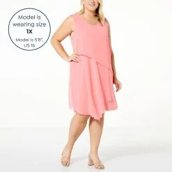 "As Is" Nina Leonard Sleeveless Dress With Cascading Chiffon Detail -Dresses Shop as is nina leonard sleeveless dress with cascading chif d 2023031012251493841913 alt21